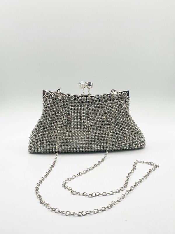 SVNX Silver Crystal Clutch Bag