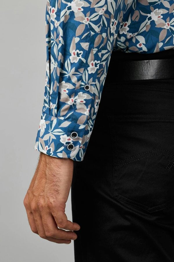 Double TWO Slate Blue Botanical Print Long Sleeve Shirt