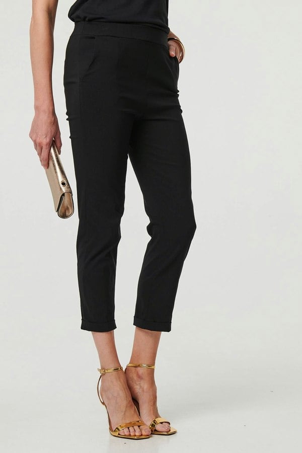 Black | High Waist Slim Ankle Length Trousers
