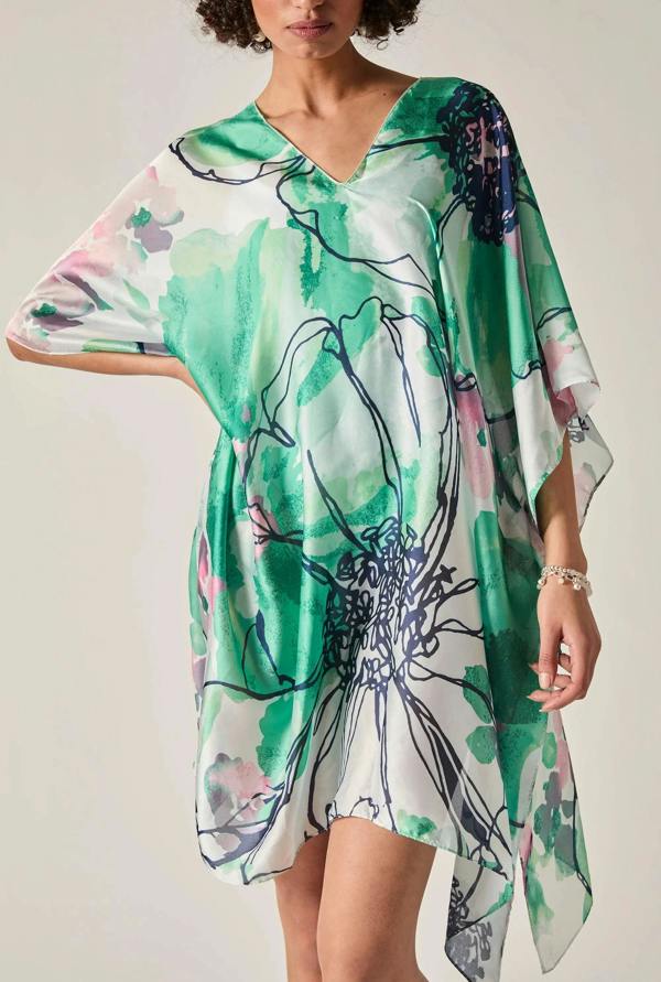 James Lakeland Green Floral Sketch Kaftan