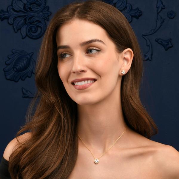 namana Gold Plated Sterling Silver Cubic Zirconia Cushion Halo Pendant Necklace