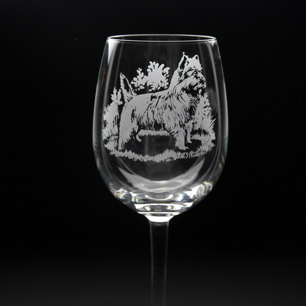 Glyptic Glass Art Cairn Terrier Dog Crystal Wine Glass - Hand Etched/Engraved Gift