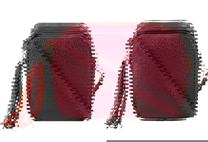 Kitise Tassel Charm Genuine Italian Leather Camera Handbag Crossbody Bag