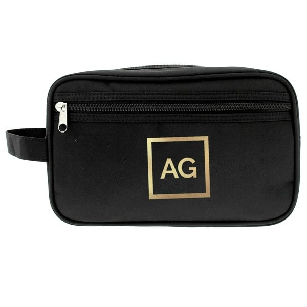 Personalised Memento Company Personalised Gold Initials Black Toiletry Bag