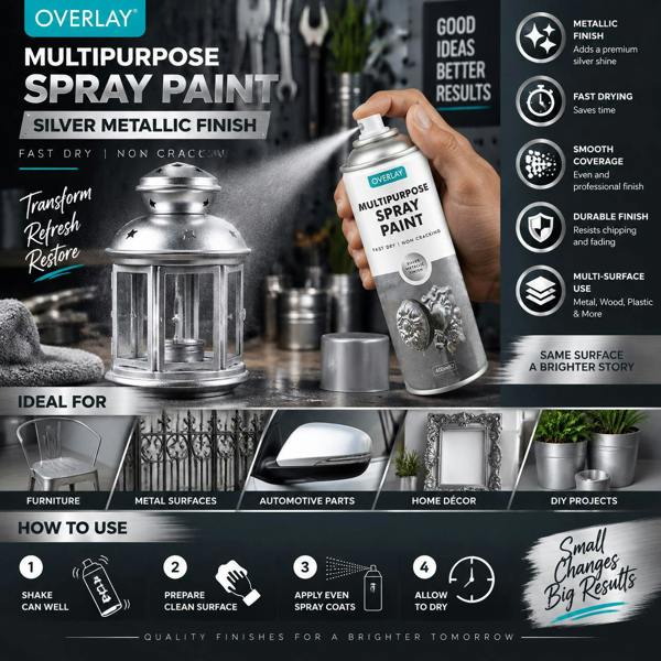 Overlay Silver Metallic 400ml Professional Spray Paint