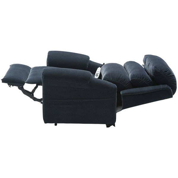 Dual Motor Rise and Recline Armchair - Waterfall Pillow - Blue Chenille Fabric Loops