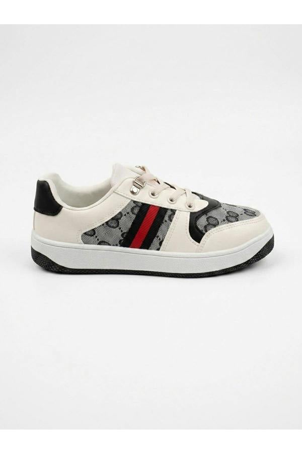 Pearl Patterned Panel Lace Up Trainers - Black