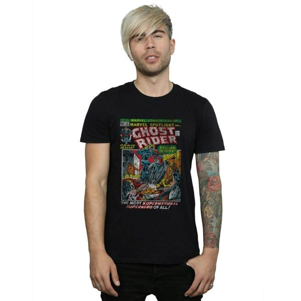 Marvel Mens Ghost Rider Distressed Spotlight T-Shirt - Black