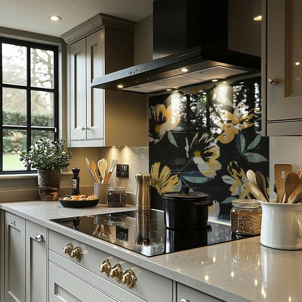 Benjamin Tate Design Yellow Flowers On Green Splash Back
