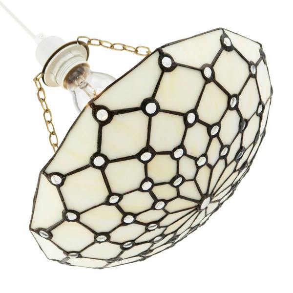 White Toned and Clear Beaded Tiffany Glass Easy Fit Bowl Pendant Shade Image 4