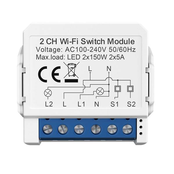 ENER-J Smart WiFi 2CH Switch Module, Converts Existing Switch to App & Voice Control, Works with Alexa & Google Assistant