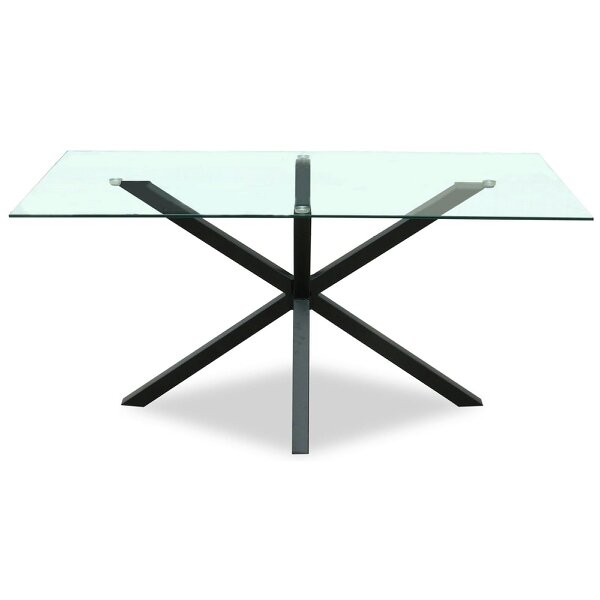 Wyld Haus Saignon Rectangular Glass Dining Table industrial Cross X Black Metal Legs