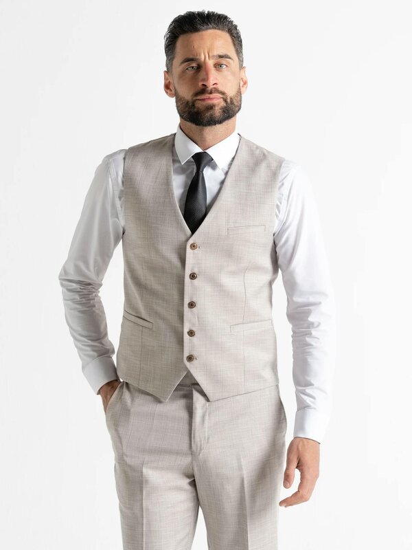 V2 Classic Kensignton Three Piece Suit - Cream with Light Brown Checks