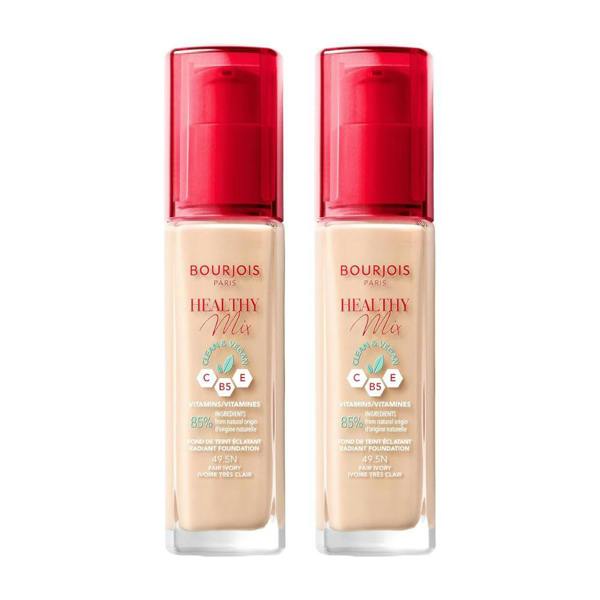 Bourjois Paris 2 x Bourjois Healthy Mix Clean and Vegan Foundation 30ml - 49.5N Fair Ivory