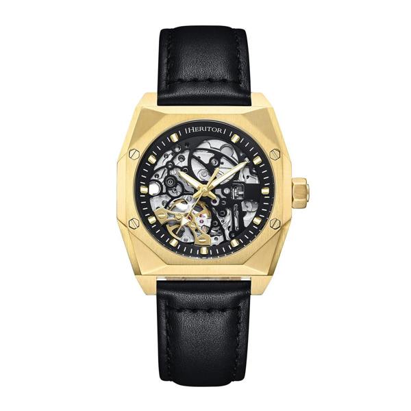 Heritor Automatic Elliott Leather-Band Watch - Gold/Black - HERHS4004