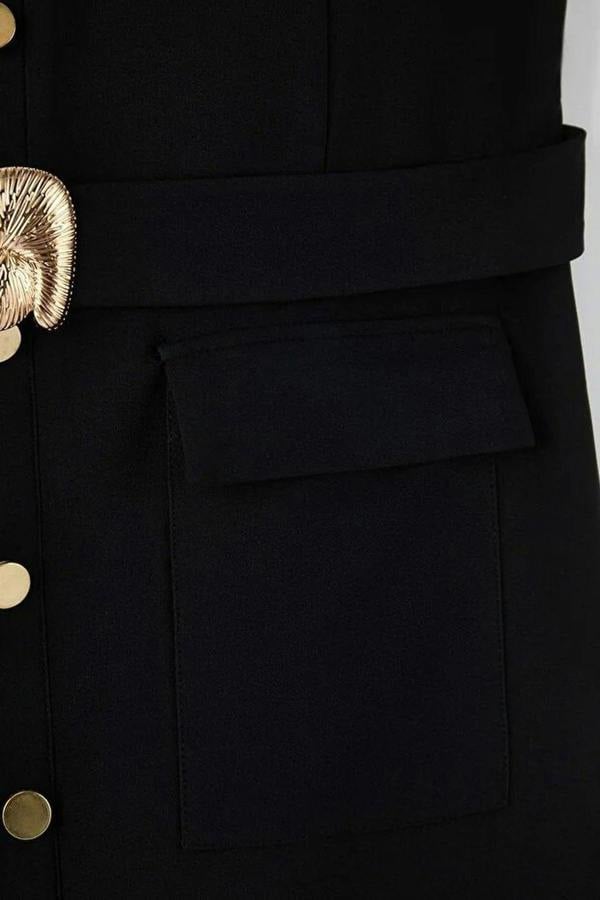 WOVCOR Belted Accessory Detail Midi Woven Dress