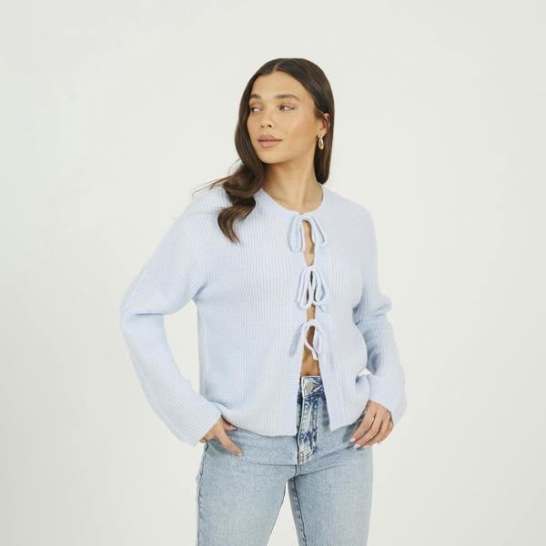 Brave Soul Blue Tie Fastening Fisherman Knit Cardigan - Blue Image 1