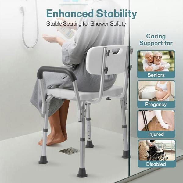 Havendro Shower Chair with Back & Armrests Adjustable Height 350lbs Bath Bench Stool