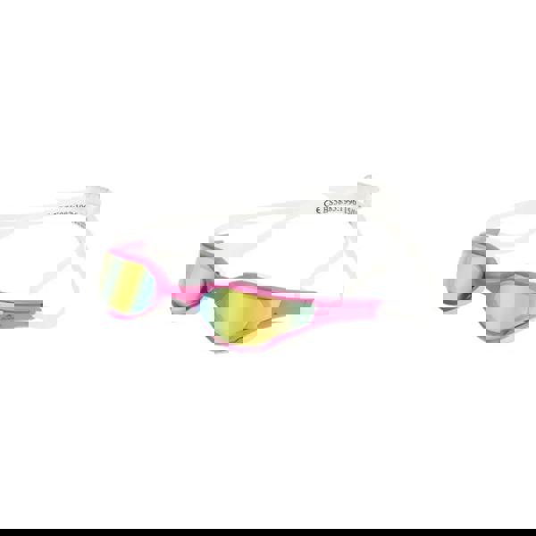 Pink Aquafeel Speedblue mirrored swim goggles with white accents