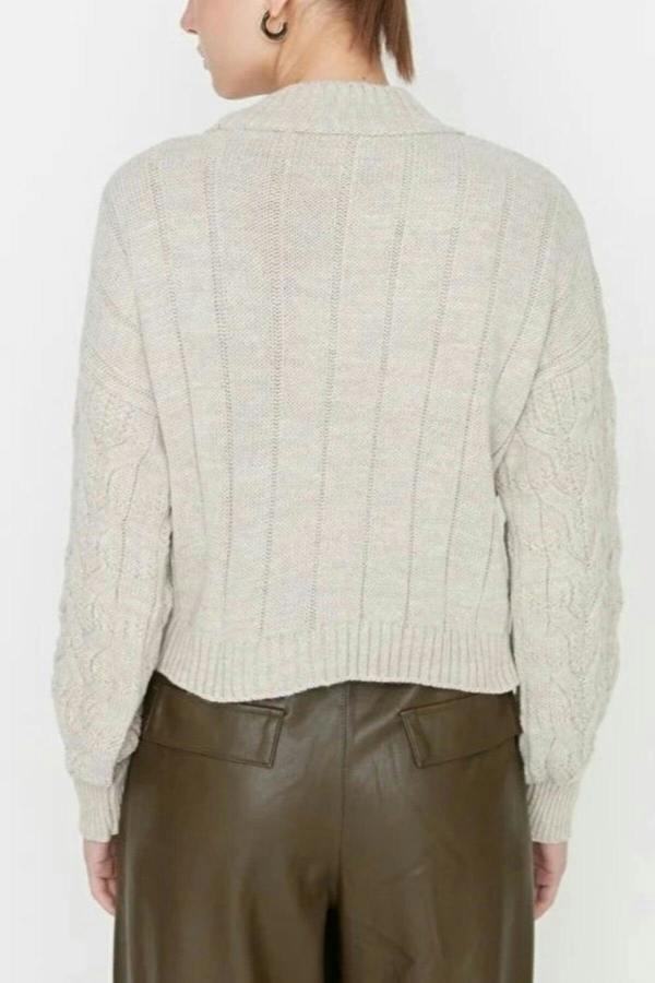 WOVCOR Crop Stand Collar Knit Sweater