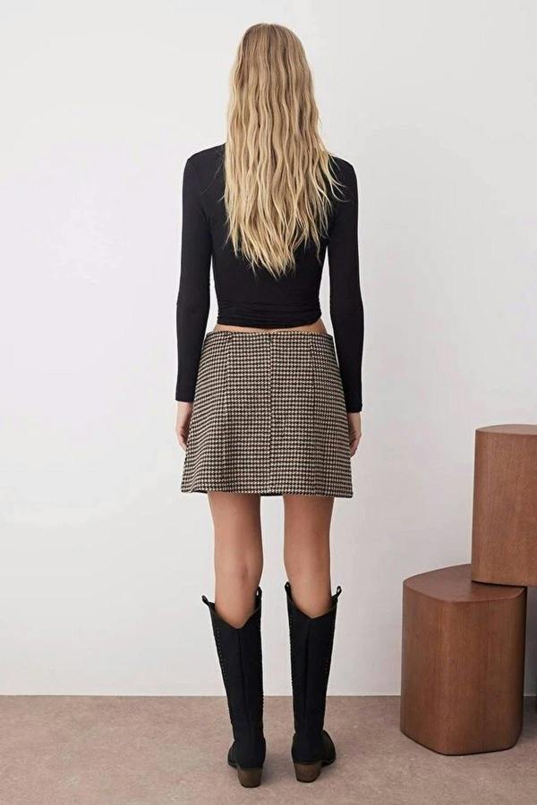 WOVCOR Patterned Wool Blend Cashmere Mini Skirt