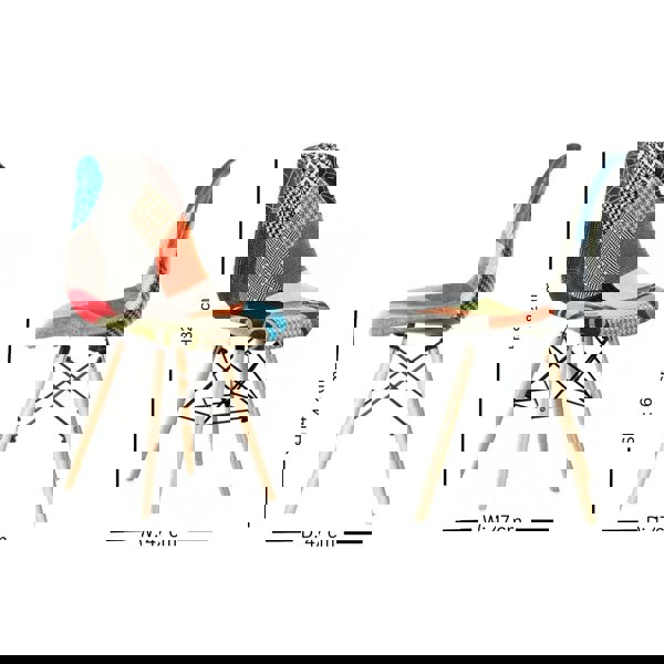 Life Interiors Set of 6 Colorful Patchwork Accent Chairs with Wooden Legs and Metal Wire Frame Mid-Century Modern Dining Chair