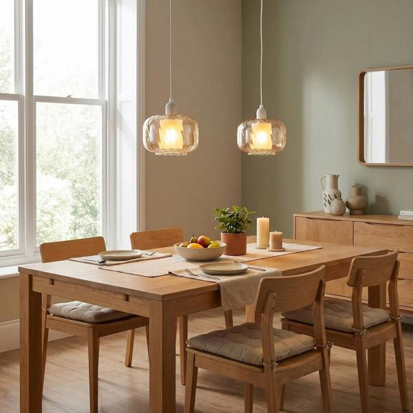 Amber Champagne Pendant Light Shade with Rippled Rim and Inner Shade Image 6