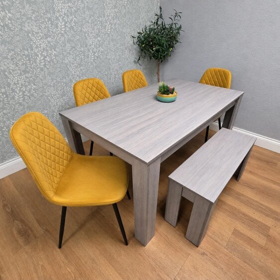 Kosy Koala Dining Table Set With 4 Mustard Chairs And 1 Bench Dining Room Furniture