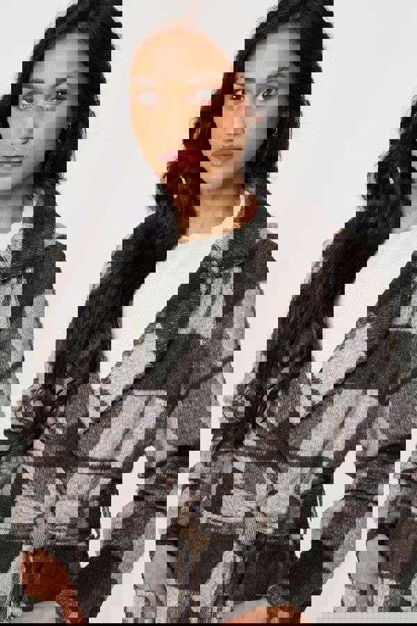 Brown | Checked Longline Coat with Belt
