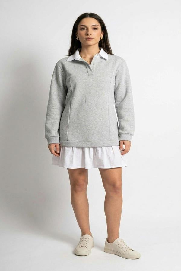 Kayla Collared Long Sleeve Mini Dress - Grey