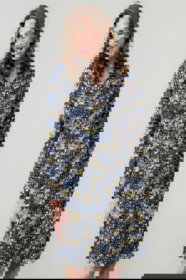 Lily & Me Emma Geometric Print Shift Dress Navy