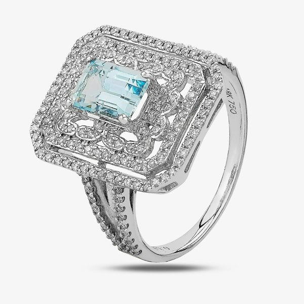 T. H. Baker 18ct White Gold Fancy Aquamarine and Diamond Cluster Ring NTR992AQD-18W N