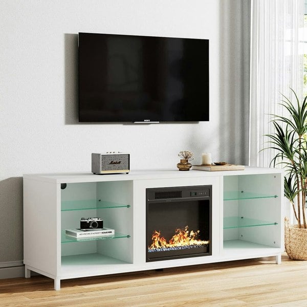 Freestanding TV Stand Entertainment Center with 18" Fireplace Living and Home 