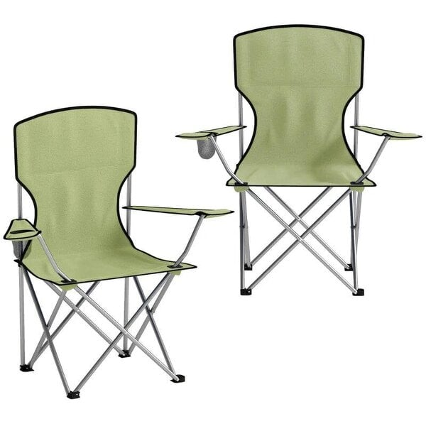 Camping Chair Set of 2 Portable Folding Outdoor Camp Chair with Cup Holders and Carry Bag Green