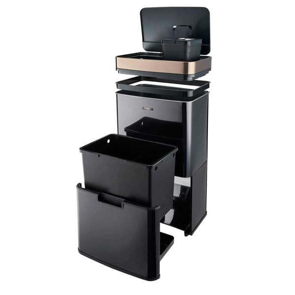 Cooks Professional 75L Sensor Recycling Bin with Food Caddy | Black / Copper