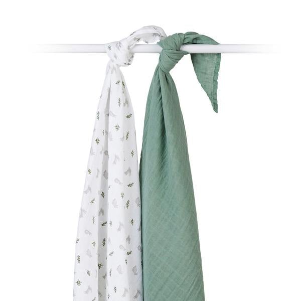 Lulujo - Cotton Swaddle - Bunny & Fern - 2 Pack