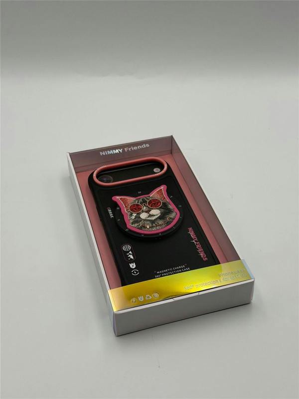 Nimmy Friends Nimmy Glasses Cool Cat Face Case with Detachable MagSafe Grip Stand for iPhone 17 Air 6.5" Black Pink - N-YJKM-CXZJ-IP17-AIR-018
