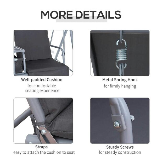 Steel Frame 2-Seater Swing Chair w/ Table Grey