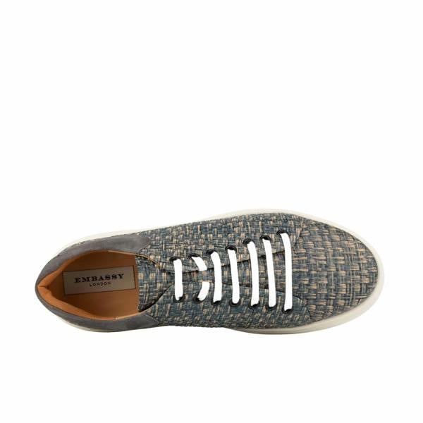 Embassy London Sun City - Aqua Print - Men's Woven Leather & Suede Trainer
