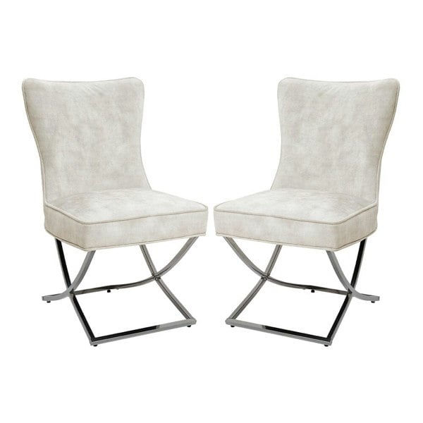 Set of 2 Beige High Back Dining Chairs with velvet Upholstered Dining Chairs Living and Home
