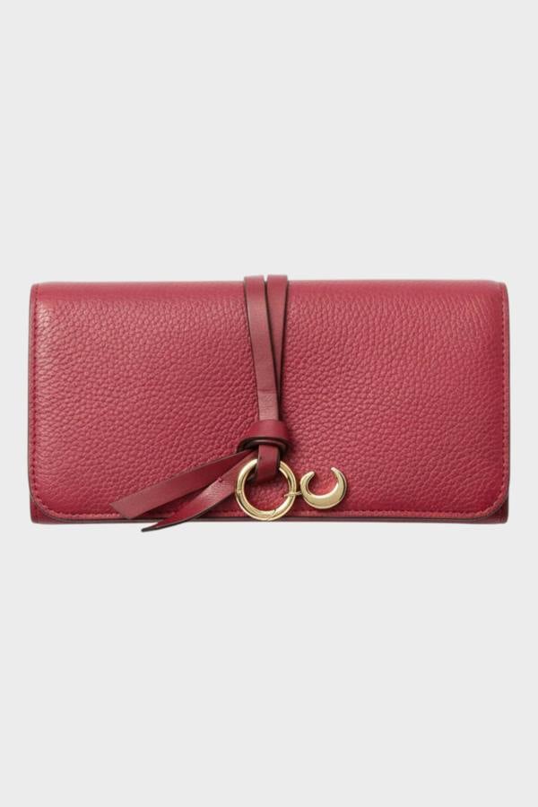 Chloé Leather Alphabet Flap Long Wallet Maroon Red