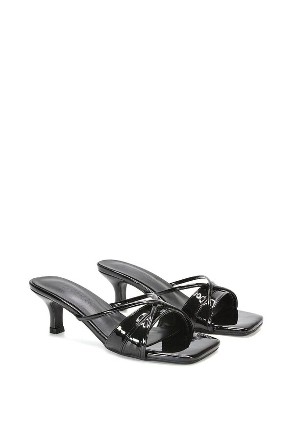 XY LONDON Mid Heeled Sandal Slip On Mules With Square Toe