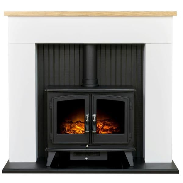 Adam Innsbruck Stove Fireplace in Pure White with Woodhouse Electric Stove in Black, 45 Inch
