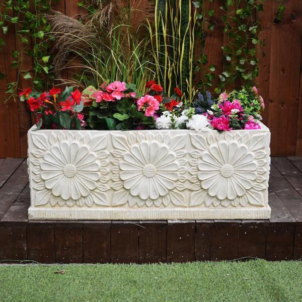 Large Daisy design Stone Planter Trough
