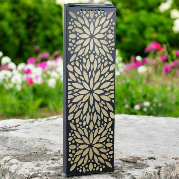 EDH Door Hardware Metal Flower Solar Wall Panel – 60 x 20 x 5 CM | Solar-Powered Outdoor Wall Art | Weatherproof Metal Garden Decor