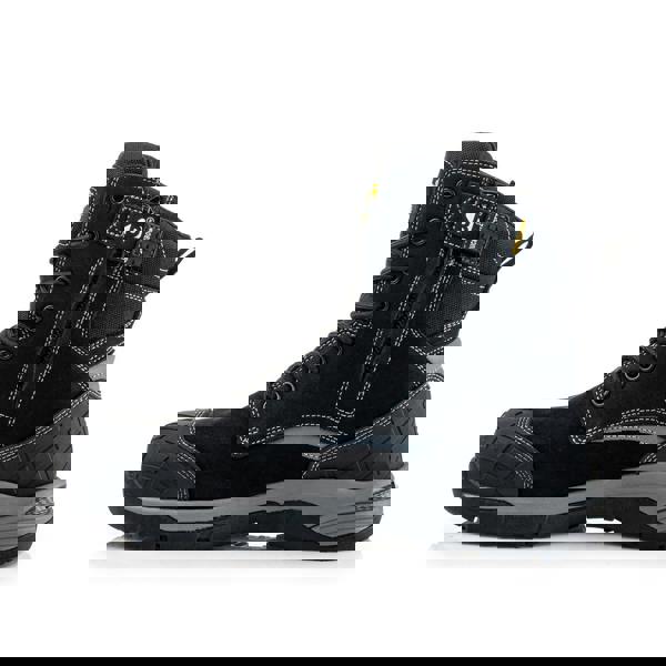 Buckbootz Blastz Tradez Mens High Leg Side Zip Up Safety Boots, black and grey safety boots with side zipper and sturdy tread slip-resistant sole.