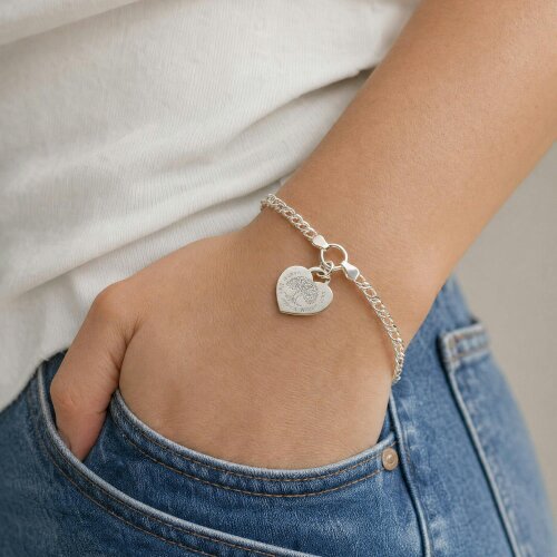 Christopher James of London Sterling Silver Personalised Tree of Life Heart Charm Double Curb Bracelet