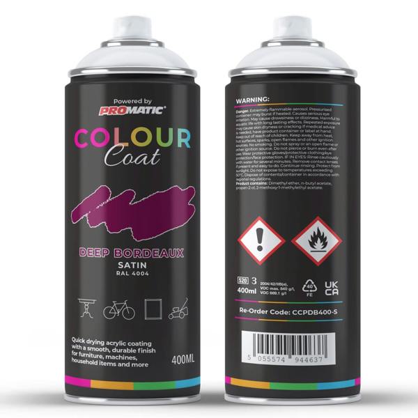 Colour Coat Deep Bordeaux RAL 4004 Satin Spray Paint 400ml