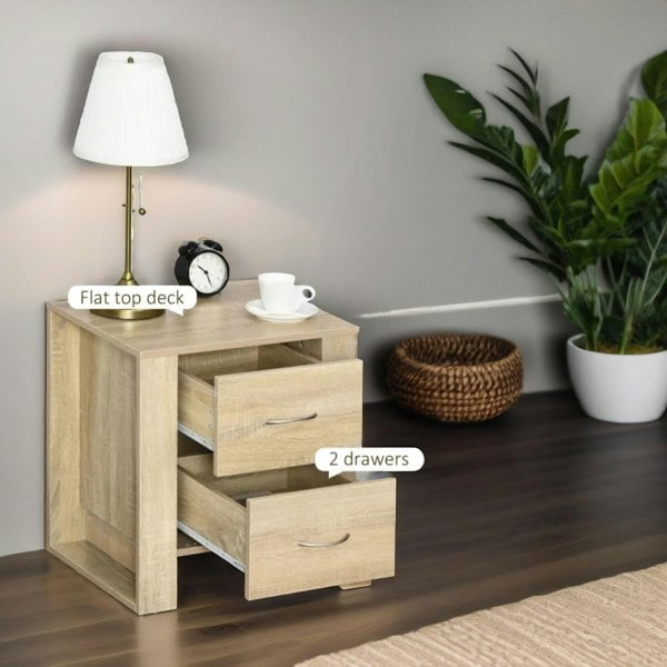 Rafaelo Mobilia Bedside Table With 2 Drawers Natural Brown