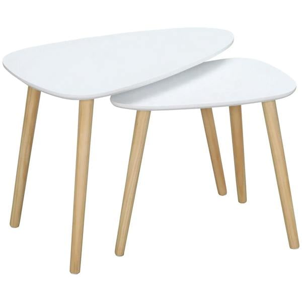 Set of 2 nesting coffee tables with white tops and light wood tapered legs
